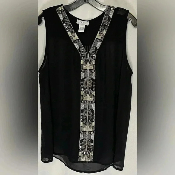 Carmen Marc Valvo‎ sheer embellished top - Picture 1 of 5